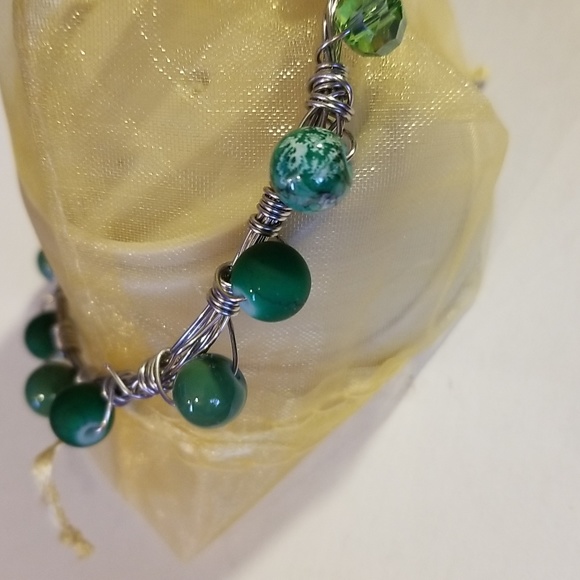 Boho Faux Jade Stone Chunky Bangle Earring Bracelet  Set - Picture 14 of 16